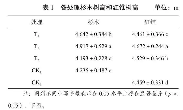 混交比例对杉木和红锥早期生长的影响